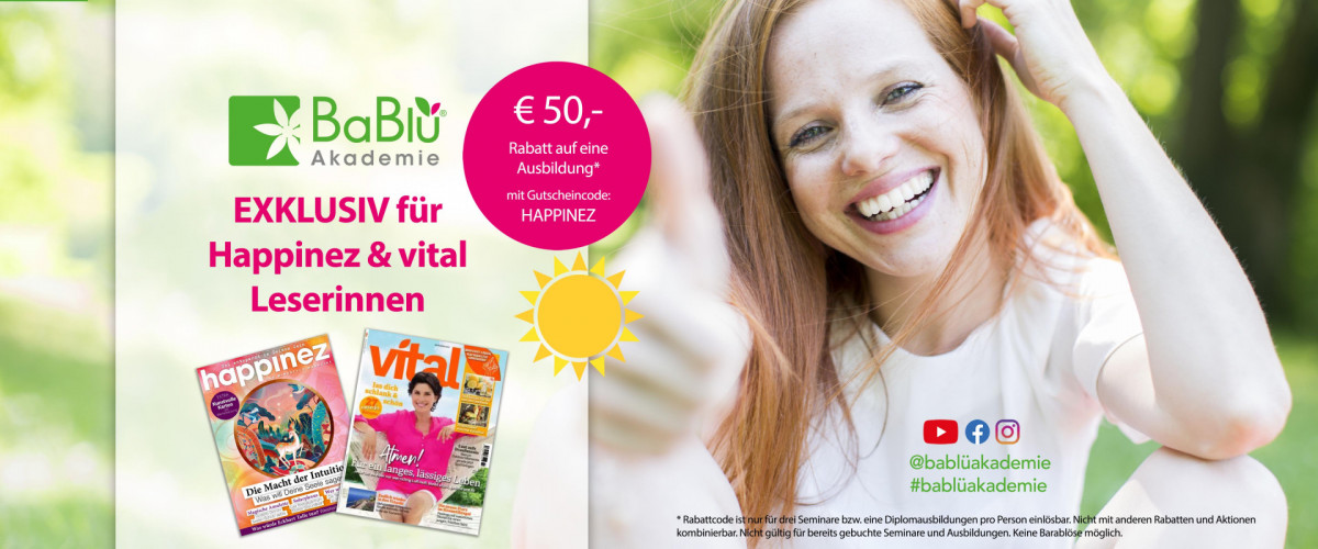 BaBlü® Akademie Angebote für Happinez und Vital Leserinnen