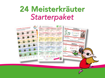 24 Meisterkräuter Starterpaket mit 3 kostenfreien PDF-Downloads, Übersicht, Kräuterglas-Etiketten und Meisterkräuter-Tabelle