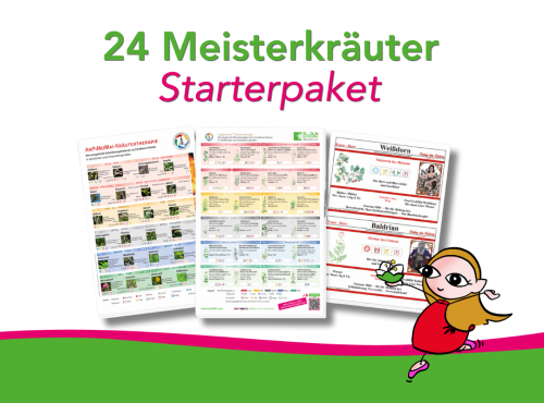 24 Meisterkräuter Starterpaket mit 3 kostenfreien PDF-Downloads, Übersicht, Kräuterglas-Etiketten und Meisterkräuter-Tabelle