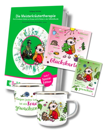 Meisterkräutertherapie Geschenk-Set mit Fachbuch, Emaille-Tasse, Grußkarten und Kugelschreiber