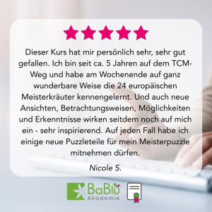 Meisterkräutertherapie Feedback Nicole Meisterkräutertherapie - Feedback von unseren AbsolventInnen
