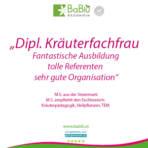 Das sagen unsere AbsolventInnen über die Ausbildung zur Dipl. Kräuterpädagogin / Kräuterfachausbildung in Graz bei BaBlü Das sagen unsere AbsolventInnen über die Ausbildung zur Dipl. Kräuterpädagogin / Kräuterfachausbildung in Graz bei BaBlü